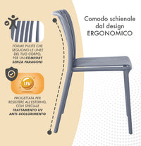 Set 4 Sedie In Polipropilene e Fibra Di Vetro Sedia Cucina Trattamento Uv Antiscolorimento Giardino Interno Esterno Moderne Robuste Resistenti Seduta Terrazzo Soggiorno Bar Ristorante Impilabili Maya-Grigio