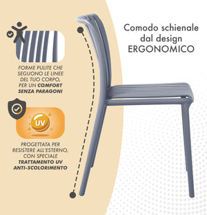 Set 4 Sedie In Polipropilene e Fibra Di Vetro Sedia Cucina Trattamento Uv Antiscolorimento Giardino Interno Esterno Moderne Robuste Resistenti Seduta Terrazzo Soggiorno Bar Ristorante Impilabili Maya-Grigio