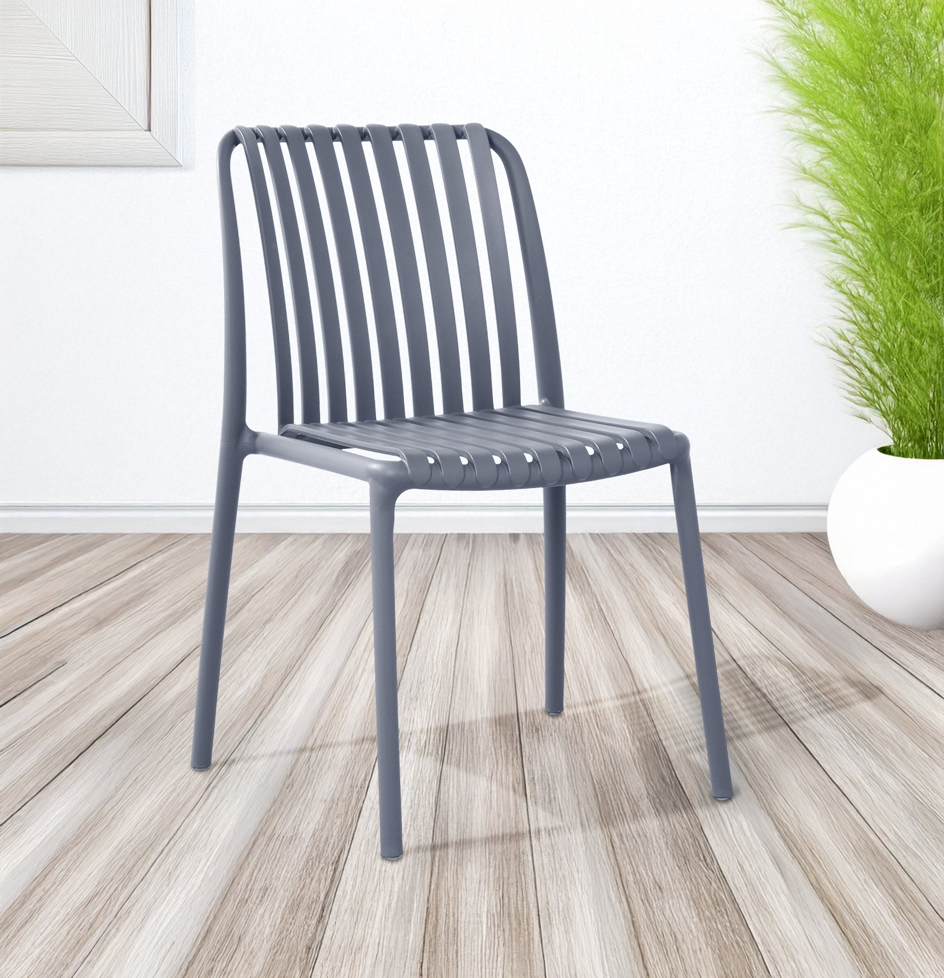 Set 4 Sedie In Polipropilene e Fibra Di Vetro Sedia Cucina Trattamento Uv Antiscolorimento Giardino Interno Esterno Moderne Robuste Resistenti Seduta Terrazzo Soggiorno Bar Ristorante Impilabili Maya-Grigio