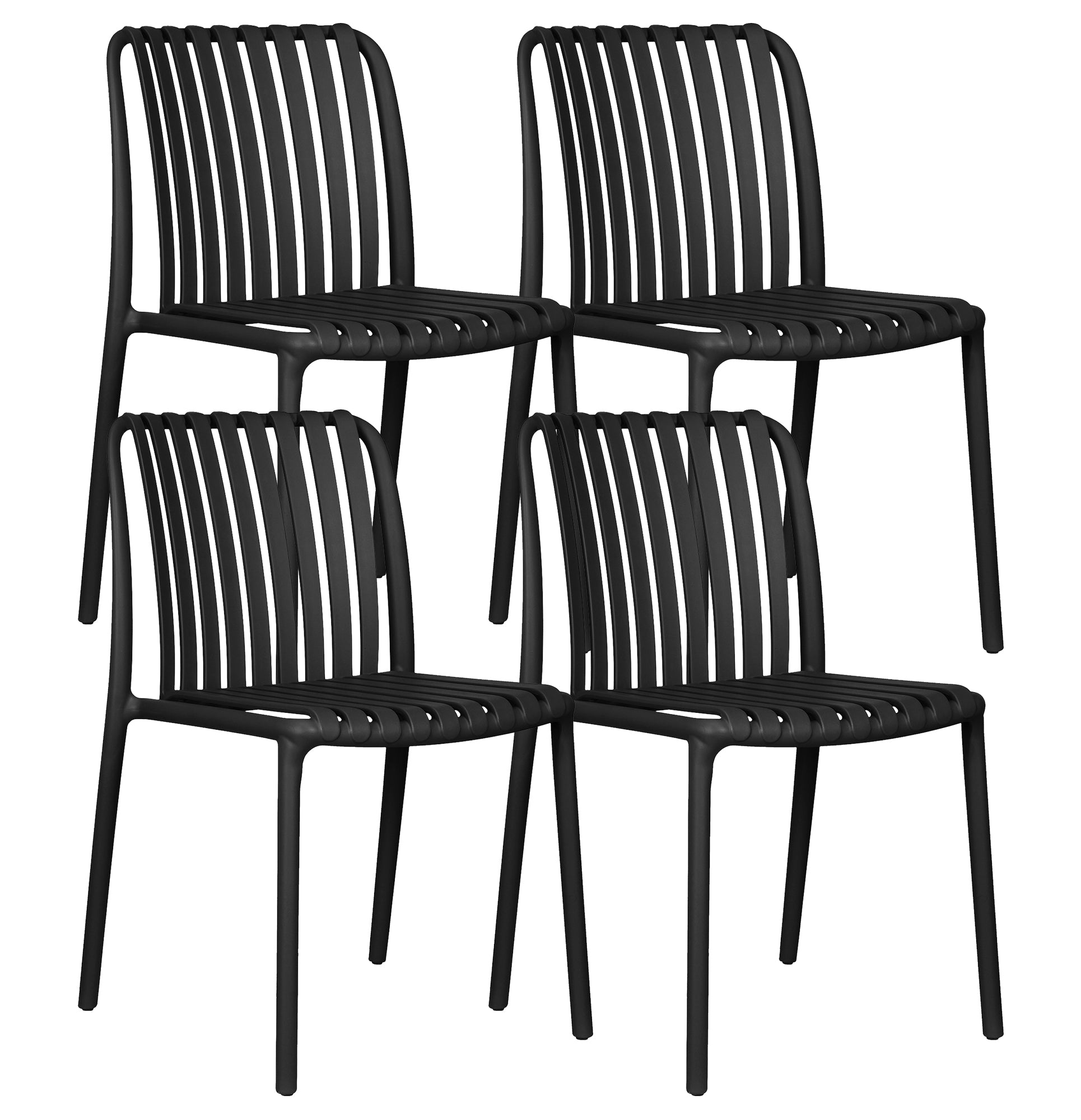 Set 4 Sedie In Polipropilene e Fibra Di Vetro Sedia Cucina Trattamento Uv Antiscolorimento Giardino Interno Esterno Moderne Robuste Resistenti Seduta Terrazzo Soggiorno Bar Ristorante Impilabili Maya-Nero