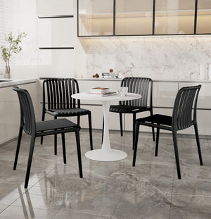 Set 4 Sedie In Polipropilene e Fibra Di Vetro Sedia Cucina Trattamento Uv Antiscolorimento Giardino Interno Esterno Moderne Robuste Resistenti Seduta Terrazzo Soggiorno Bar Ristorante Impilabili Maya-Nero