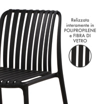 Set 4 Sedie In Polipropilene e Fibra Di Vetro Sedia Cucina Trattamento Uv Antiscolorimento Giardino Interno Esterno Moderne Robuste Resistenti Seduta Terrazzo Soggiorno Bar Ristorante Impilabili Maya-Nero