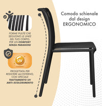 Set 4 Sedie In Polipropilene e Fibra Di Vetro Sedia Cucina Trattamento Uv Antiscolorimento Giardino Interno Esterno Moderne Robuste Resistenti Seduta Terrazzo Soggiorno Bar Ristorante Impilabili Maya-Nero