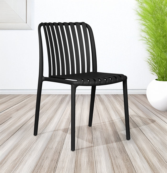 Set 4 Sedie In Polipropilene e Fibra Di Vetro Sedia Cucina Trattamento Uv Antiscolorimento Giardino Interno Esterno Moderne Robuste Resistenti Seduta Terrazzo Soggiorno Bar Ristorante Impilabili Maya-Nero