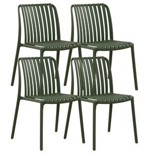 Set 4 Sedie In Polipropilene e Fibra Di Vetro Sedia Cucina Trattamento Uv Antiscolorimento Giardino Interno Esterno Moderne Robuste Resistenti Seduta Terrazzo Soggiorno Bar Ristorante Impilabili Maya-Verde