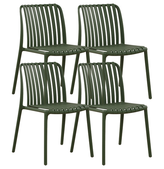Set 4 Sedie In Polipropilene e Fibra Di Vetro Sedia Cucina Trattamento Uv Antiscolorimento Giardino Interno Esterno Moderne Robuste Resistenti Seduta Terrazzo Soggiorno Bar Ristorante Impilabili Maya-Verde