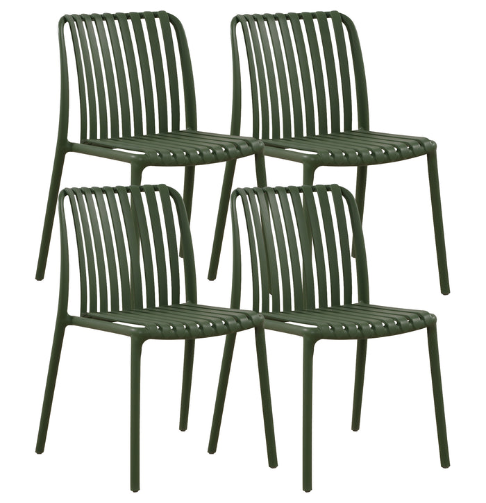 Set 4 Sedie In Polipropilene e Fibra Di Vetro Sedia Cucina Trattamento Uv Antiscolorimento Giardino Interno Esterno Moderne Robuste Resistenti Seduta Terrazzo Soggiorno Bar Ristorante Impilabili Maya-Verde
