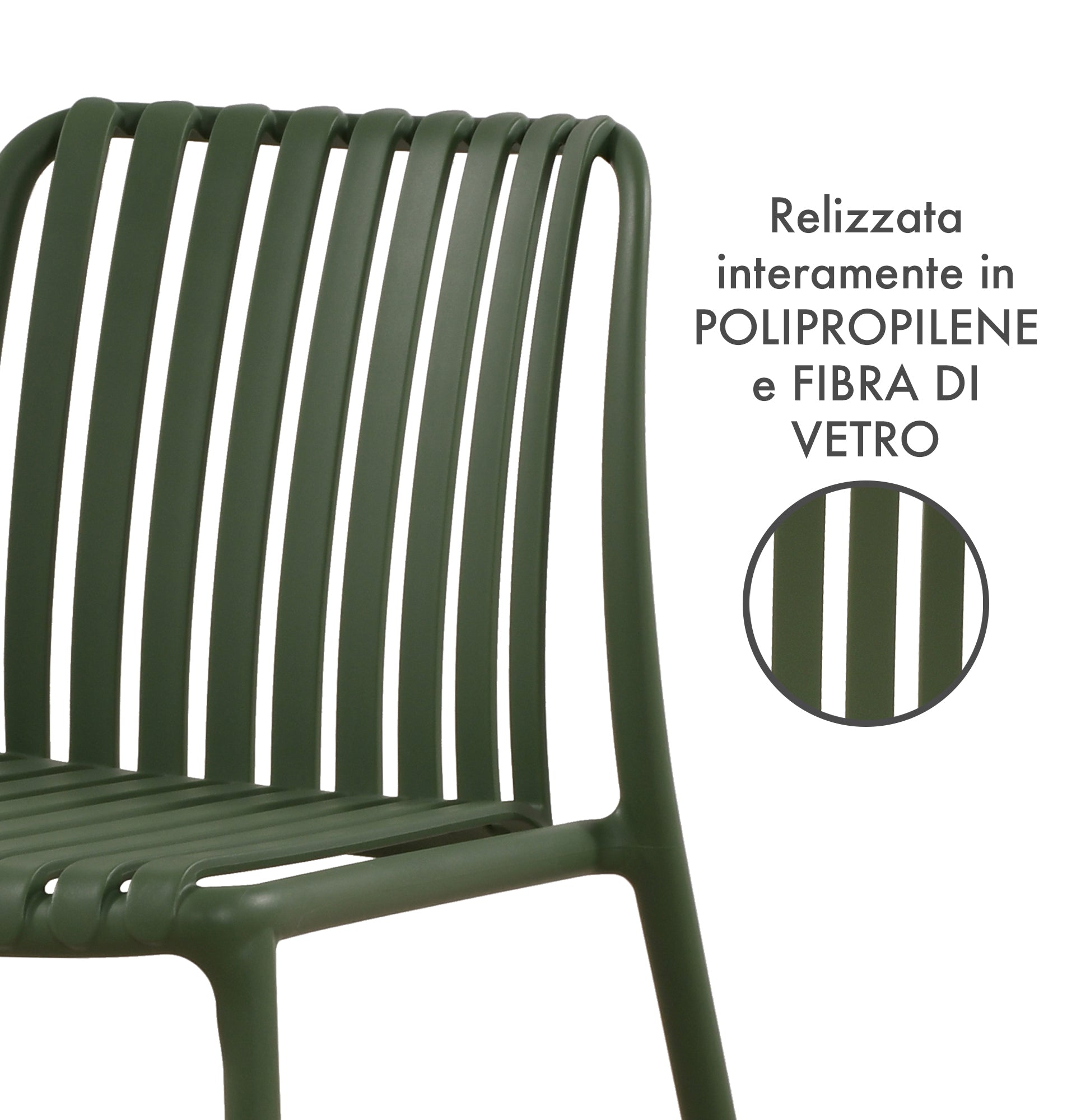 Set 4 Sedie In Polipropilene e Fibra Di Vetro Sedia Cucina Trattamento Uv Antiscolorimento Giardino Interno Esterno Moderne Robuste Resistenti Seduta Terrazzo Soggiorno Bar Ristorante Impilabili Maya-Verde