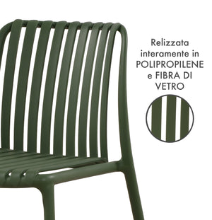 Set 4 Sedie In Polipropilene e Fibra Di Vetro Sedia Cucina Trattamento Uv Antiscolorimento Giardino Interno Esterno Moderne Robuste Resistenti Seduta Terrazzo Soggiorno Bar Ristorante Impilabili Maya-Verde