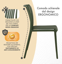 Set 4 Sedie In Polipropilene e Fibra Di Vetro Sedia Cucina Trattamento Uv Antiscolorimento Giardino Interno Esterno Moderne Robuste Resistenti Seduta Terrazzo Soggiorno Bar Ristorante Impilabili Maya-Verde