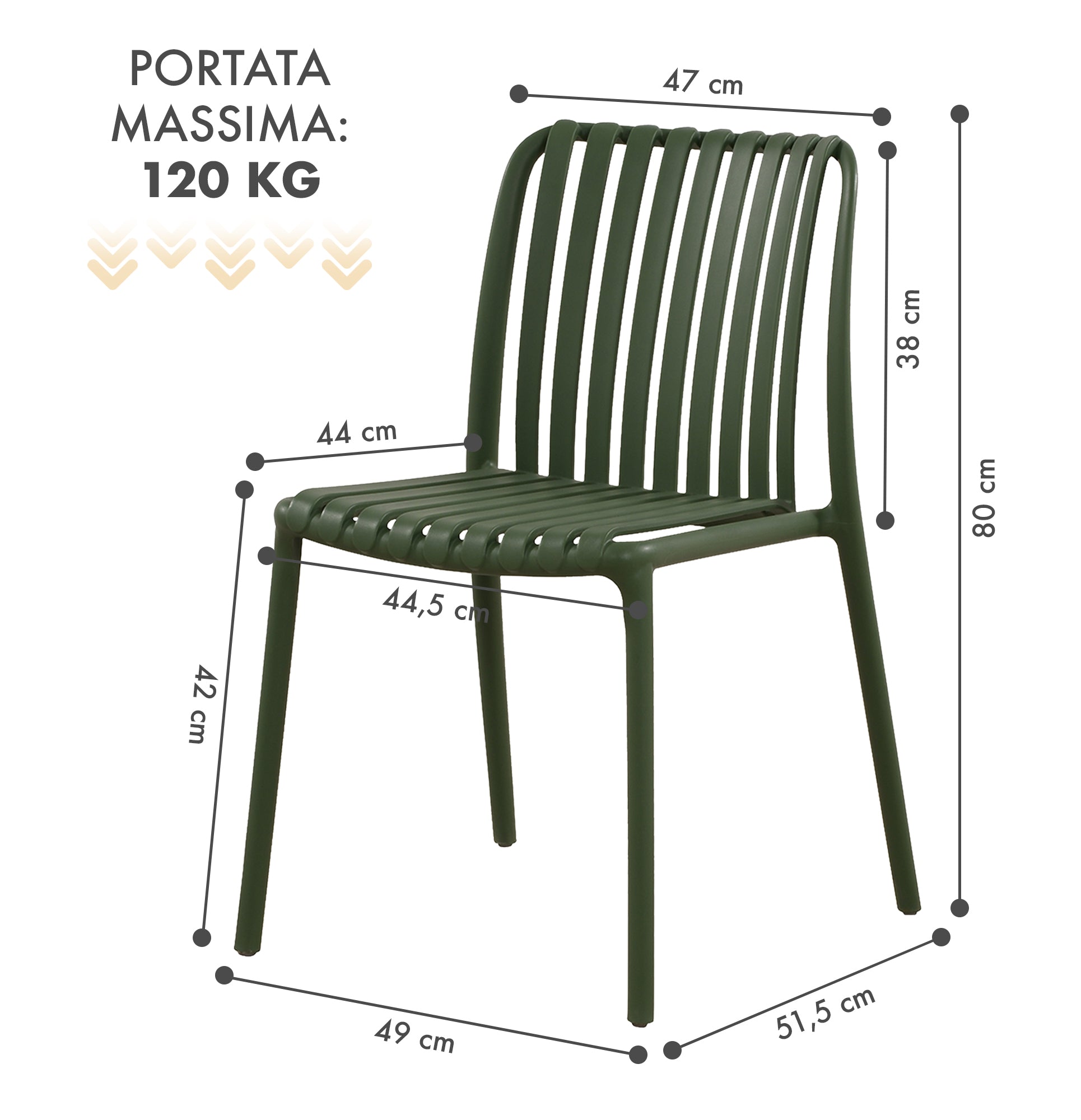 Set 4 Sedie In Polipropilene e Fibra Di Vetro Sedia Cucina Trattamento Uv Antiscolorimento Giardino Interno Esterno Moderne Robuste Resistenti Seduta Terrazzo Soggiorno Bar Ristorante Impilabili Maya-Verde