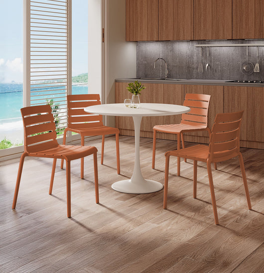 Set 4 Sedie In Polipropilene e Fibra Di Vetro Sedia Cucina Trattamento Uv Antiscolorimento Giardino Interno Esterno Moderne Robuste Resistenti Seduta Terrazzo Soggiorno Bar Ristorante Impilabili Nina-Arancio