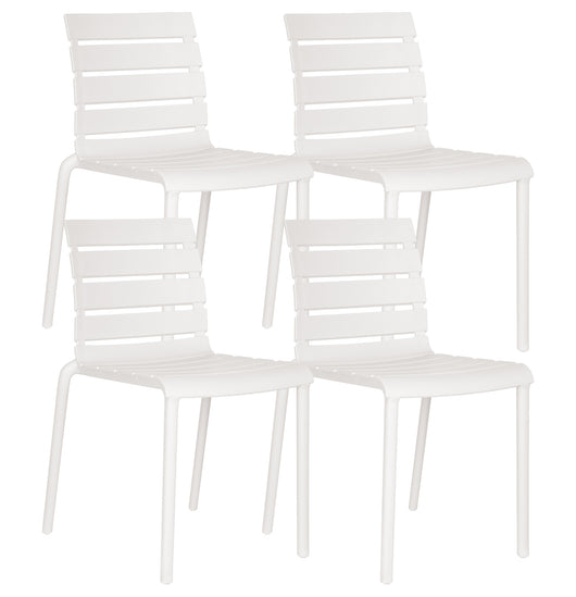 Set 4 Sedie In Polipropilene e Fibra Di Vetro Sedia Cucina Trattamento Uv Antiscolorimento Giardino Interno Esterno Moderne Robuste Resistenti Seduta Terrazzo Soggiorno Bar Ristorante Impilabili Nina-Bianco