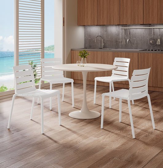 Set 4 Sedie In Polipropilene e Fibra Di Vetro Sedia Cucina Trattamento Uv Antiscolorimento Giardino Interno Esterno Moderne Robuste Resistenti Seduta Terrazzo Soggiorno Bar Ristorante Impilabili Nina-Bianco