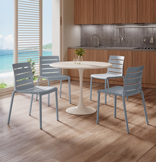 Set 4 Sedie In Polipropilene e Fibra Di Vetro Sedia Cucina Trattamento Uv Antiscolorimento Giardino Interno Esterno Moderne Robuste Resistenti Seduta Terrazzo Soggiorno Bar Ristorante Impilabili Nina-Grigio