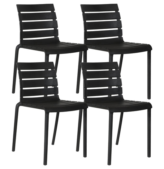 Set 4 Sedie In Polipropilene e Fibra Di Vetro Sedia Cucina Trattamento Uv Antiscolorimento Giardino Interno Esterno Moderne Robuste Resistenti Seduta Terrazzo Soggiorno Bar Ristorante Impilabili Nina-Nero