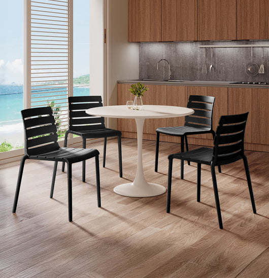 Set 4 Sedie In Polipropilene e Fibra Di Vetro Sedia Cucina Trattamento Uv Antiscolorimento Giardino Interno Esterno Moderne Robuste Resistenti Seduta Terrazzo Soggiorno Bar Ristorante Impilabili Nina-Nero