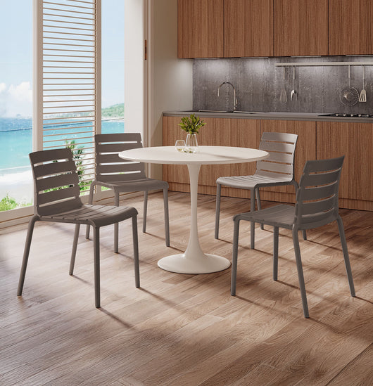 Set 4 Sedie In Polipropilene e Fibra Di Vetro Sedia Cucina Trattamento Uv Antiscolorimento Giardino Interno Esterno Moderne Robuste Resistenti Seduta Terrazzo Soggiorno Bar Ristorante Impilabili Nina-Tortora