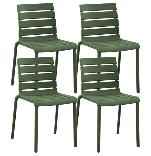 Set 4 Sedie In Polipropilene e Fibra Di Vetro Sedia Cucina Trattamento Uv Antiscolorimento Giardino Interno Esterno Moderne Robuste Resistenti Seduta Terrazzo Soggiorno Bar Ristorante Impilabili Nina-Verde