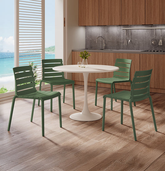 Set 4 Sedie In Polipropilene e Fibra Di Vetro Sedia Cucina Trattamento Uv Antiscolorimento Giardino Interno Esterno Moderne Robuste Resistenti Seduta Terrazzo Soggiorno Bar Ristorante Impilabili Nina-Verde