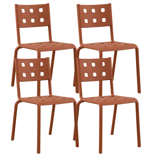 Set 4 Sedie In Polipropilene e Fibra Di Vetro Sedia Cucina Trattamento Uv Antiscolorimento Giardino Interno Esterno Moderne Robuste Resistenti Seduta Terrazzo Soggiorno Bar Ristorante Impilabili Zoe-Arancio