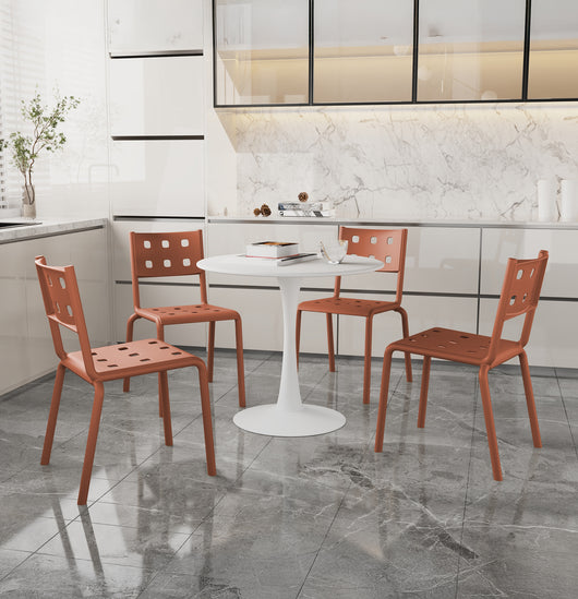 Set 4 Sedie In Polipropilene e Fibra Di Vetro Sedia Cucina Trattamento Uv Antiscolorimento Giardino Interno Esterno Moderne Robuste Resistenti Seduta Terrazzo Soggiorno Bar Ristorante Impilabili Zoe-Arancio