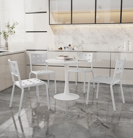 Set 4 Sedie In Polipropilene e Fibra Di Vetro Sedia Cucina Trattamento Uv Antiscolorimento Giardino Interno Esterno Moderne Robuste Resistenti Seduta Terrazzo Soggiorno Bar Ristorante Impilabili Zoe-Bianco