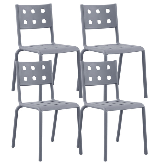 Set 4 Sedie In Polipropilene e Fibra Di Vetro Sedia Cucina Trattamento Uv Antiscolorimento Giardino Interno Esterno Moderne Robuste Resistenti Seduta Terrazzo Soggiorno Bar Ristorante Impilabili Zoe-Grigio