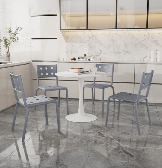 Set 4 Sedie In Polipropilene e Fibra Di Vetro Sedia Cucina Trattamento Uv Antiscolorimento Giardino Interno Esterno Moderne Robuste Resistenti Seduta Terrazzo Soggiorno Bar Ristorante Impilabili Zoe-Grigio