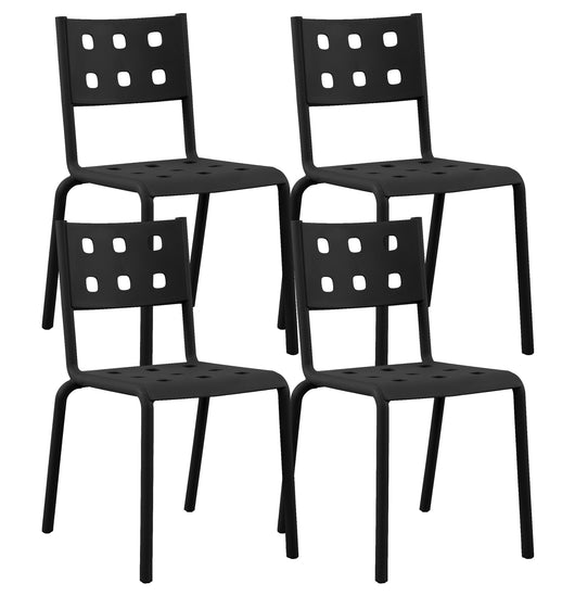 Set 4 Sedie In Polipropilene e Fibra Di Vetro Sedia Cucina Trattamento Uv Antiscolorimento Giardino Interno Esterno Moderne Robuste Resistenti Seduta Terrazzo Soggiorno Bar Ristorante Impilabili Zoe-Nero