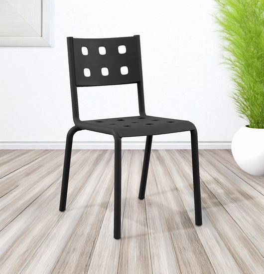 Set 4 Sedie In Polipropilene e Fibra Di Vetro Sedia Cucina Trattamento Uv Antiscolorimento Giardino Interno Esterno Moderne Robuste Resistenti Seduta Terrazzo Soggiorno Bar Ristorante Impilabili Zoe-Nero