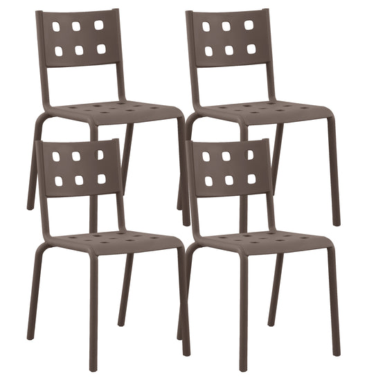 Set 4 Sedie In Polipropilene e Fibra Di Vetro Sedia Cucina Trattamento Uv Antiscolorimento Giardino Interno Esterno Moderne Robuste Resistenti Seduta Terrazzo Soggiorno Bar Ristorante Impilabili Zoe-Tortora