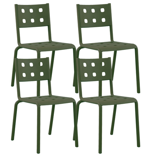 Set 4 Sedie In Polipropilene e Fibra Di Vetro Sedia Cucina Trattamento Uv Antiscolorimento Giardino Interno Esterno Moderne Robuste Resistenti Seduta Terrazzo Soggiorno Bar Ristorante Impilabili Zoe-Verde