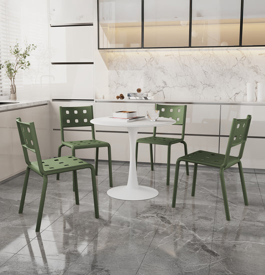 Set 4 Sedie In Polipropilene e Fibra Di Vetro Sedia Cucina Trattamento Uv Antiscolorimento Giardino Interno Esterno Moderne Robuste Resistenti Seduta Terrazzo Soggiorno Bar Ristorante Impilabili Zoe-Verde