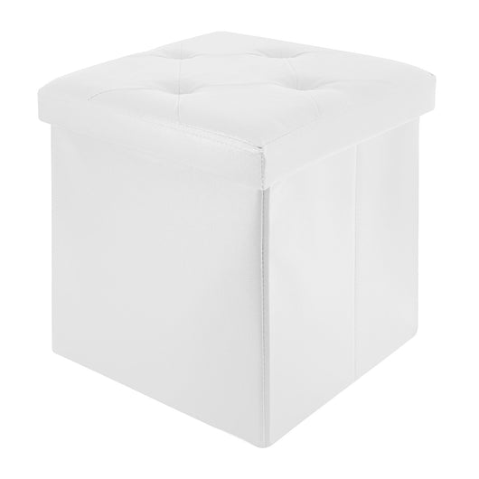 Pouf Poggiapiedi In Ecopelle 2 In 1 Contenitore 38x38Cm Quadrato Salotto Sgabello Camera Soggiorno Portaoggetti Design Moderno Complemento D'arredo Portaoggetti Panca Ingresso  Bianco