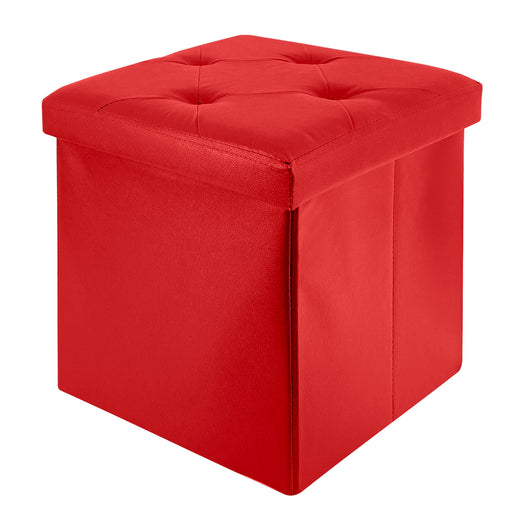 Pouf Poggiapiedi In Ecopelle 2 In 1 Contenitore 38x38Cm Quadrato Salotto Sgabello Camera Soggiorno Portaoggetti Design Moderno Complemento D'arredo Portaoggetti Panca Ingresso  Bordeaux