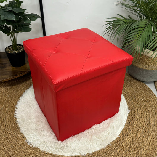 Pouf Poggiapiedi In Ecopelle 2 In 1 Contenitore 38x38Cm Quadrato Salotto Sgabello Camera Soggiorno Portaoggetti Design Moderno Complemento D'arredo Portaoggetti Panca Ingresso  Bordeaux