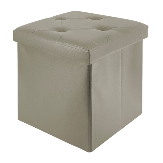 Pouf Poggiapiedi In Ecopelle 2 In 1 Contenitore 38x38Cm Quadrato Salotto Sgabello Camera Soggiorno Portaoggetti Design Moderno Complemento D'arredo Portaoggetti Panca Ingresso  Grigio
