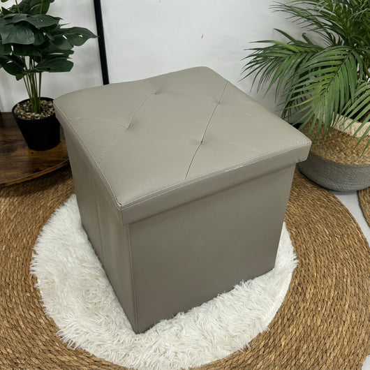 Pouf Poggiapiedi In Ecopelle 2 In 1 Contenitore 38x38Cm Quadrato Salotto Sgabello Camera Soggiorno Portaoggetti Design Moderno Complemento D'arredo Portaoggetti Panca Ingresso  Grigio