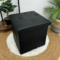 Pouf Poggiapiedi In Ecopelle 2 In 1 Contenitore 38x38Cm Quadrato Salotto Sgabello Camera Soggiorno Portaoggetti Design Moderno Complemento D'arredo Portaoggetti Panca Ingresso  Nero