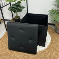 Pouf Poggiapiedi In Ecopelle 2 In 1 Contenitore 38x38Cm Quadrato Salotto Sgabello Camera Soggiorno Portaoggetti Design Moderno Complemento D'arredo Portaoggetti Panca Ingresso  Nero