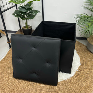 Pouf Poggiapiedi In Ecopelle 2 In 1 Contenitore 38x38Cm Quadrato Salotto Sgabello Camera Soggiorno Portaoggetti Design Moderno Complemento D'arredo Portaoggetti Panca Ingresso  Nero