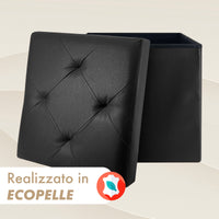 Pouf Poggiapiedi In Ecopelle 2 In 1 Contenitore 38x38Cm Quadrato Salotto Sgabello Camera Soggiorno Portaoggetti Design Moderno Complemento D'arredo Portaoggetti Panca Ingresso  Nero