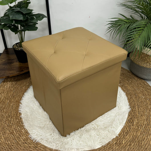 Pouf Poggiapiedi In Ecopelle 2 In 1 Contenitore 38x38Cm Quadrato Salotto Sgabello Camera Soggiorno Portaoggetti Design Moderno Complemento D'arredo Portaoggetti Panca Ingresso  Tortora