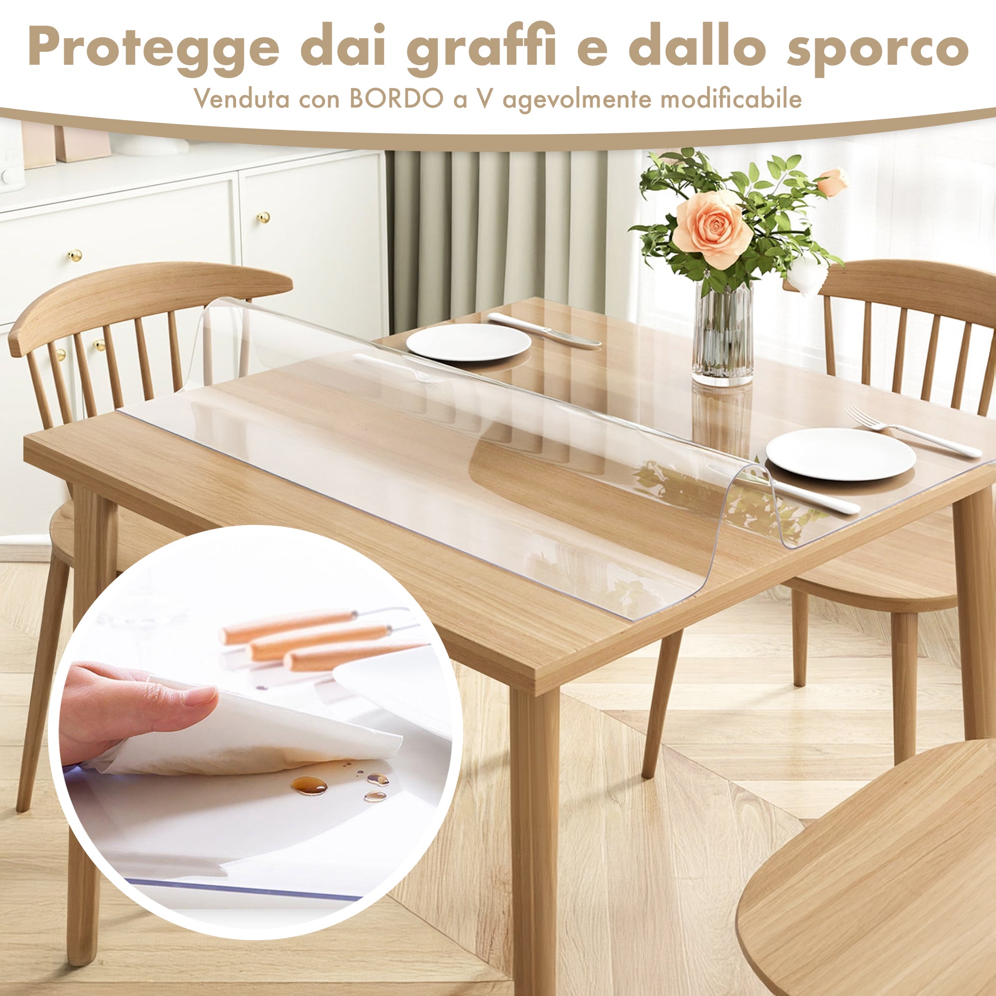 Copritavolo Trasparente In Pvc 1.5 Mm Pellicola Protettiva Cover Tavolo Tovaglia Protezione Mollettone Antimacchia Per Tavoli Cucina Salotto Ufficio Scrivania Urti Olio Graffi Impermeabile  Trasparenti - 100x350Cm