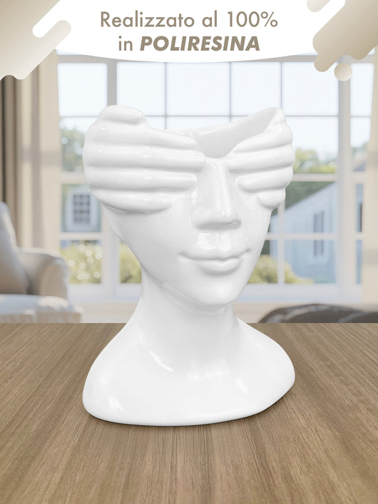 Vaso Testa Donna Colore Bianco Finitura Lucida Testa Viso Vasi Fiori Decorativi Interno Esterno Casa Giardino Mezzo Corbo Busto  Selene