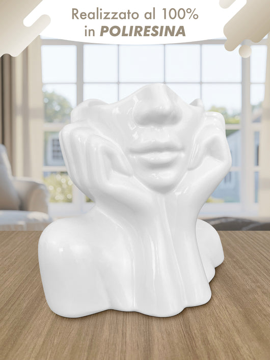Vaso Testa Donna Colore Bianco Finitura Lucida Testa Viso Vasi Fiori Decorativi Interno Esterno Casa Giardino Mezzo Corbo Busto  Atena