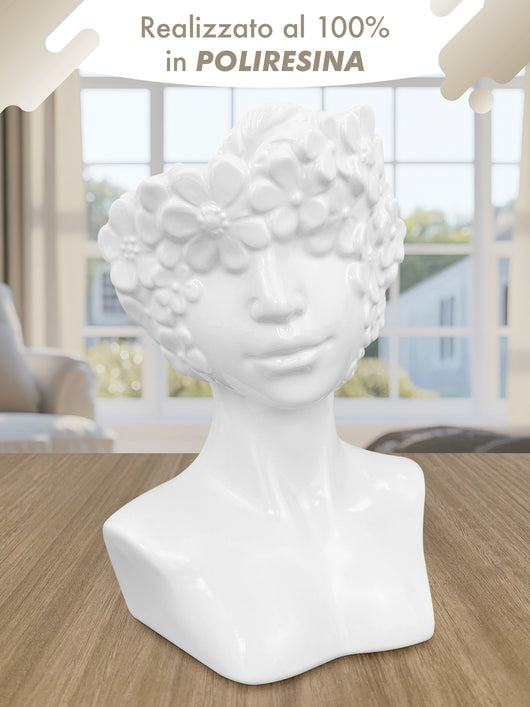 Vaso Testa Donna Colore Bianco Finitura Lucida Testa Viso Vasi Fiori Decorativi Interno Esterno Casa Giardino Mezzo Corbo Busto  Circe