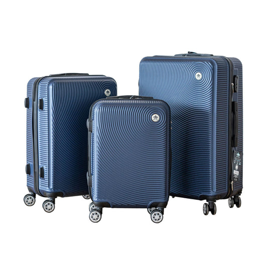 Coveri Set Di 3 Valigie Rigide ABS Valigia Da Viaggio Con Chiusura Lucchetto Combinazione Grande Media Piccola Forti Resistenti Manico Telescopico Ruote Staccabili Trolley Blu