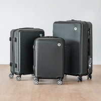 Coveri Set Di 3 Valigie Rigide ABS Valigia Da Viaggio Con Chiusura Lucchetto Combinazione Grande Media Piccola Forti Resistenti Manico Telescopico Ruote Staccabili Trolley Nero